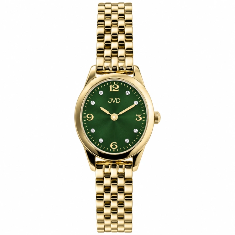 elegancki-zegarek-damski-jvd-jz213.2-złota-bransoleta-zielona-tarcza